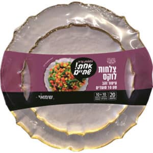 סט צלחות 20 חלקים מעוטר זהב =לוקס= ענק+קטן כשל''פ עד''ח אחת שתיים ר. שמאי