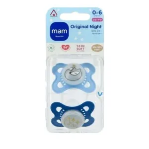 מאמ MAM זוג מוצצים זוהרים 0-6 תכלת כחול