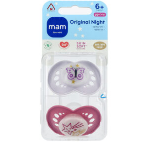 מאמ MAM זוג מוצצים סיליקון 6+ סגול ורוד